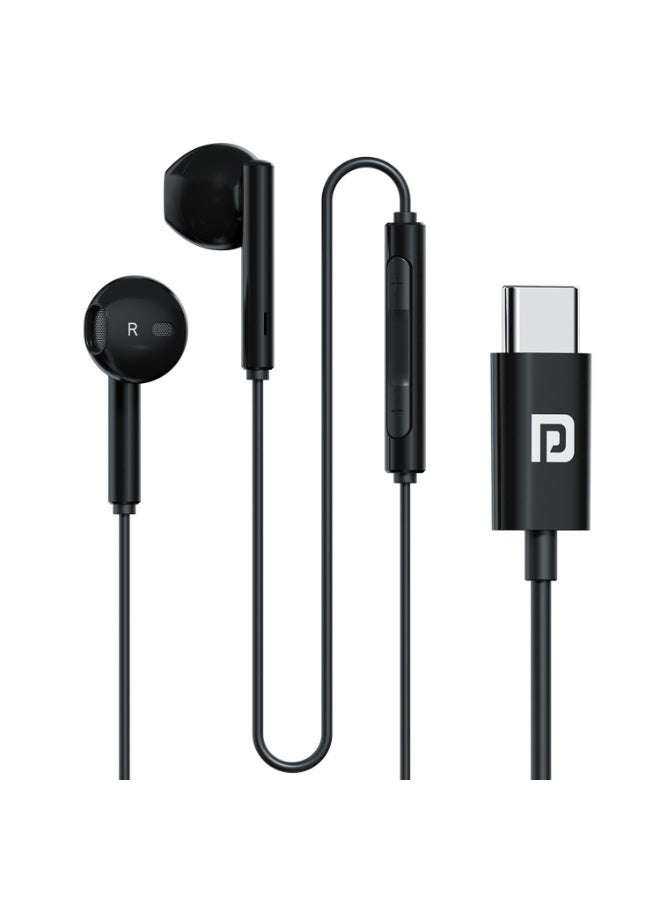 بورترونيكس Portronics Conch Theta C in Ear Type C Wired Earphones with in Line HD Mic, Powerful Audio, 14.2mm Driver, Unique Earbuds Design, TPE Anti Tangle Wire, in line Controls, Wide Compatibility(Black) - Image 1